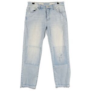 PILCRO Hyphen Patchwork Distressed Mid Rise Cropped Denim Blue Jeans SIZE 27